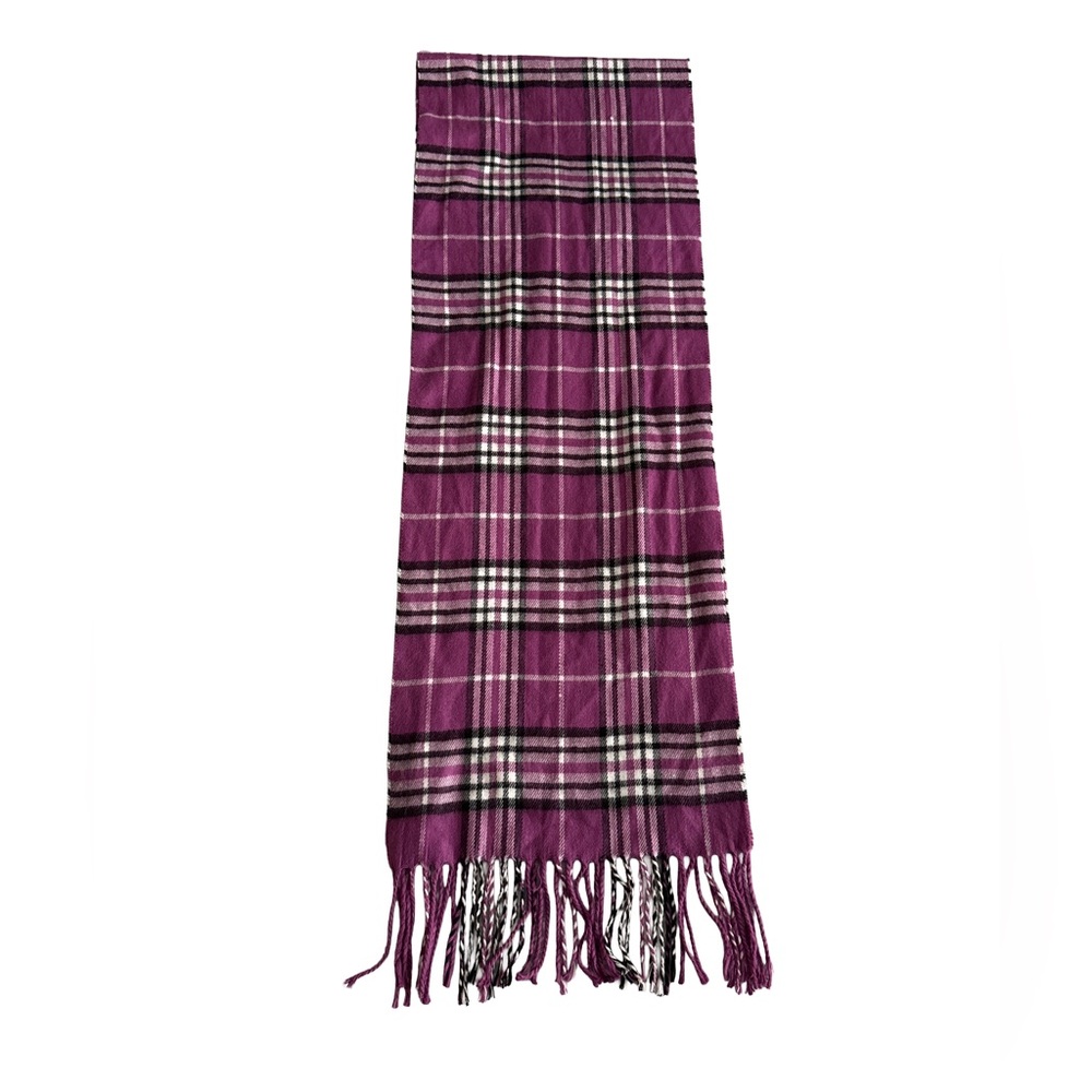 Scottish Cashmere Preppy Purple Plaid Tartan Fringe Quiet Luxury Women's Scarf
